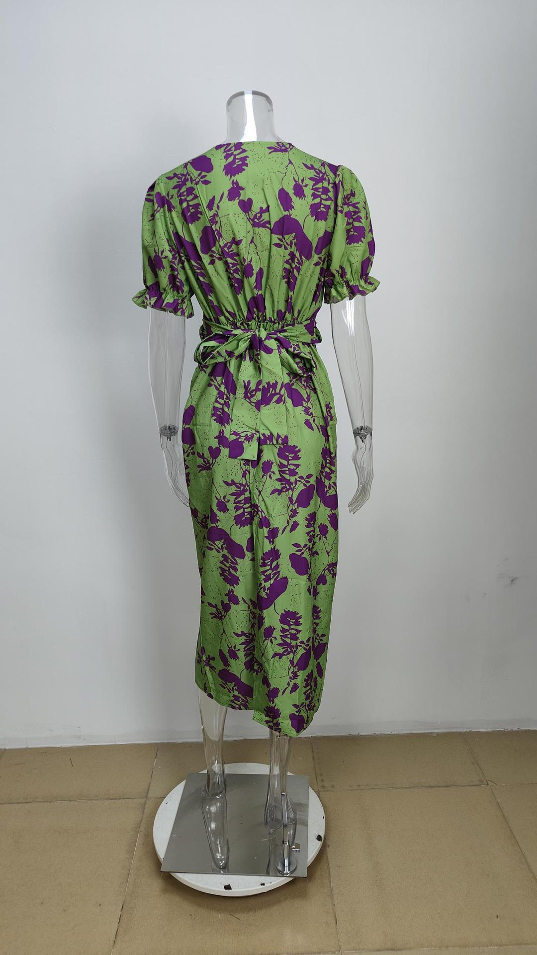 Women's fashion printed V-neck long dress 9