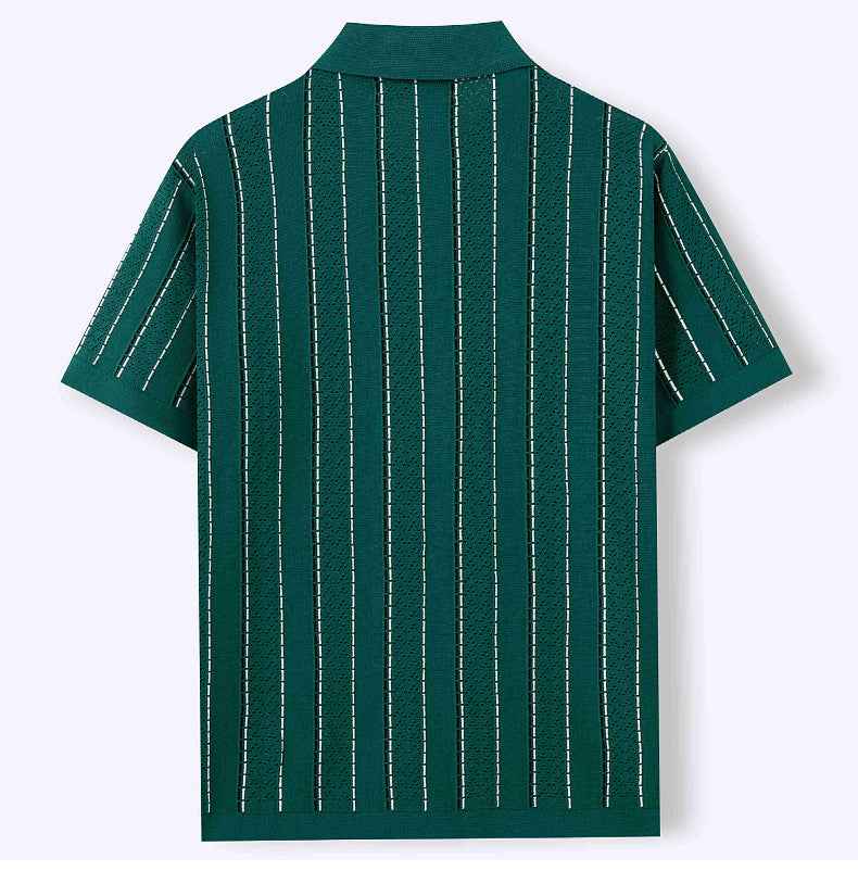 Men's Summer Short-sleeved Striped Knitting Shirt Polo T-shirt 8