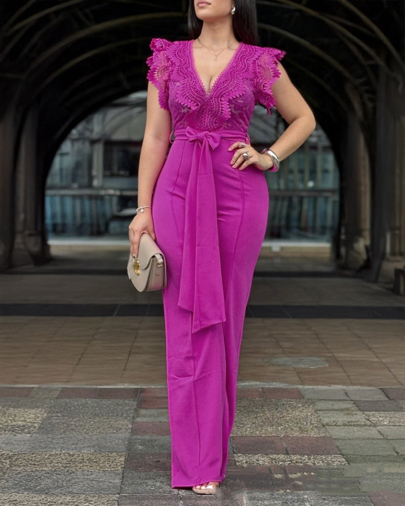 Women Lace Patchwork Wide-Leg Jumpsuit 6