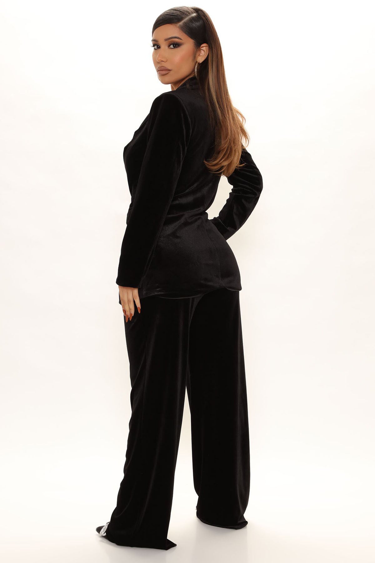 Women's Autumn winter Fashion Casual Solid color Velvet blazer pants two-piece suit 9