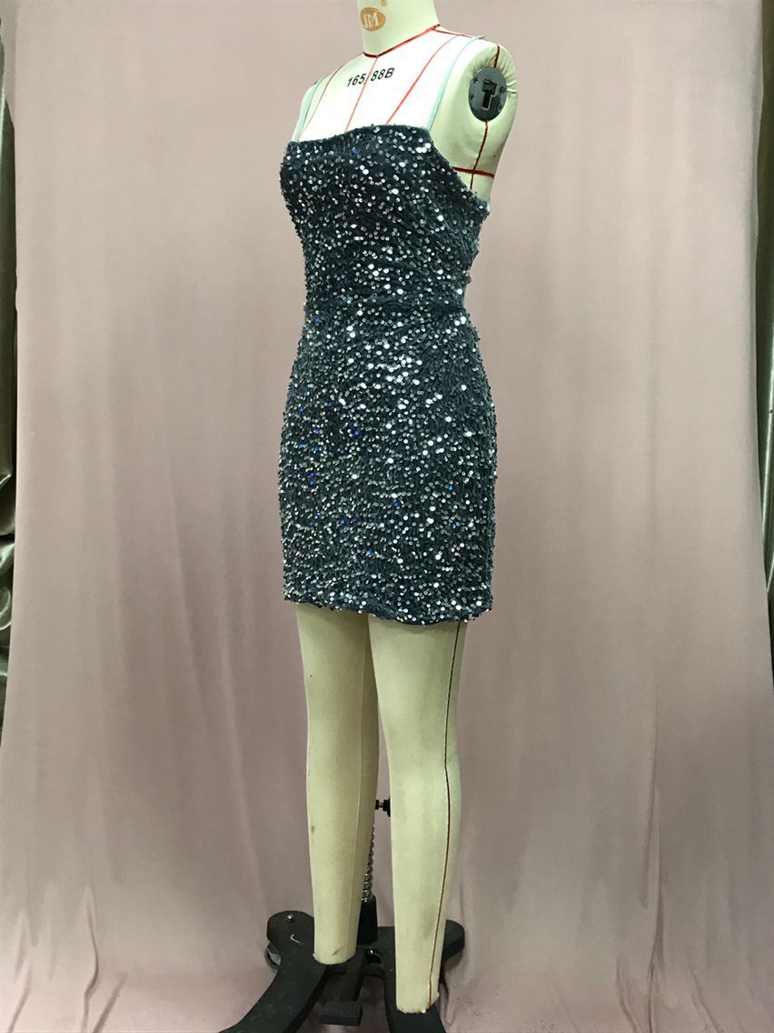 Women French Sequin Backless Bodycon Dress 16