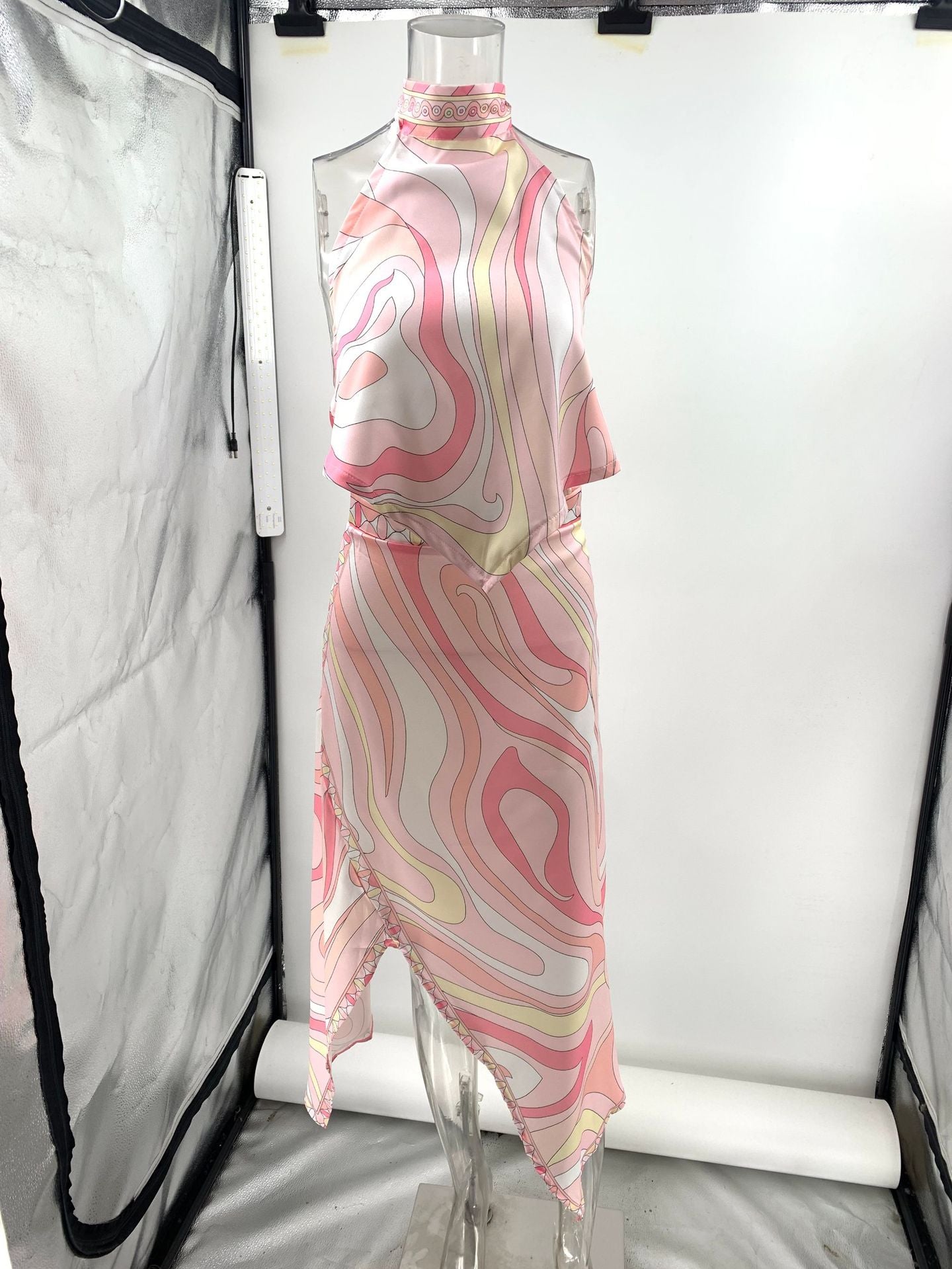 Summer Satin Low Back Top & Asymmetrical Skirt Set 8