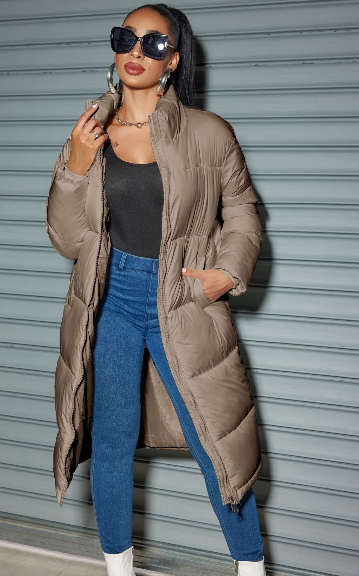 Winter Women Cotton-padded long Jacket Women Fashion Zipper Solid Color Warm Coat 5