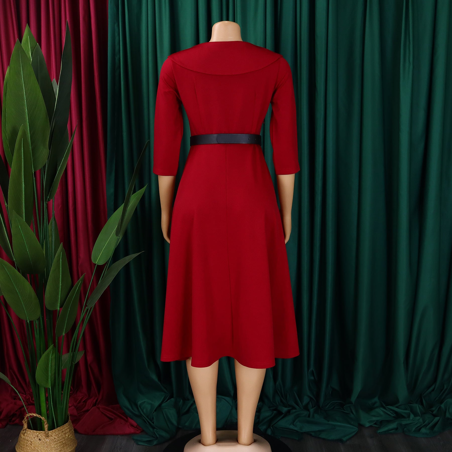 Women's Chic Turndown Collar Short Sleeve A-Line African Dress 11