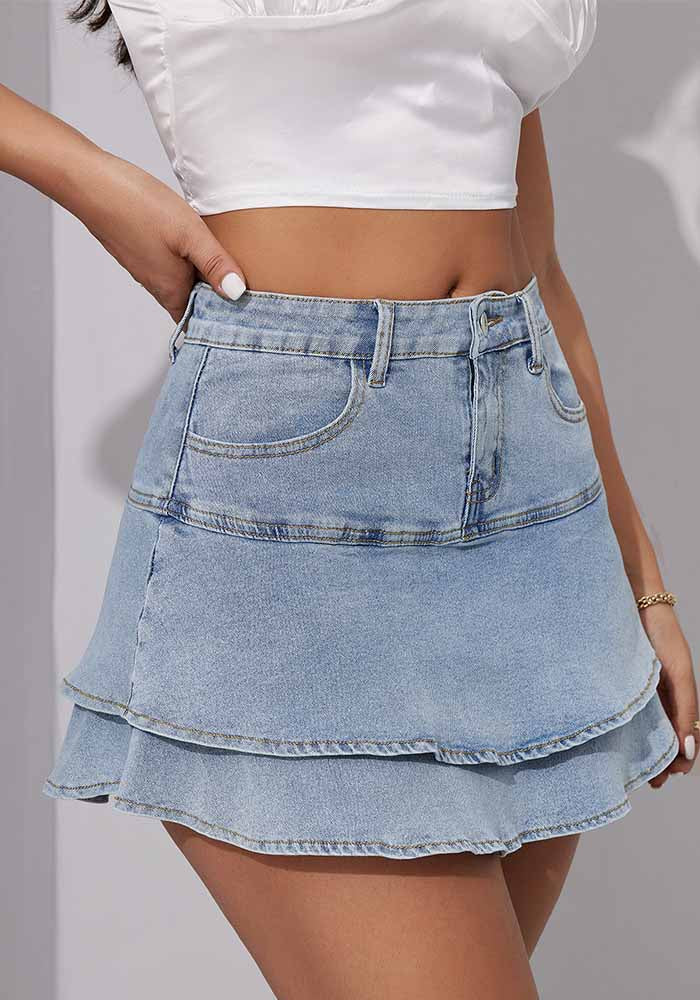 Women's Puff Skirt Fashion Stretch Washed Denim Skirt