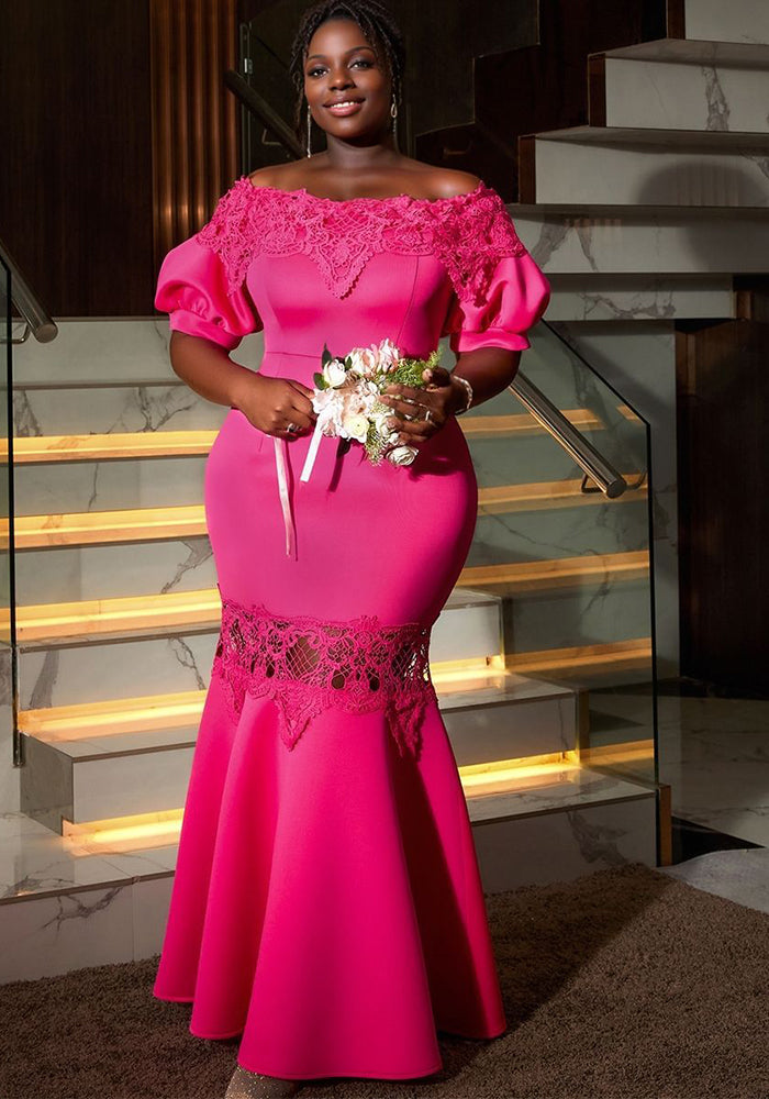 Women Puff Sleeve Off Shoulder Party Formal Party Lace Dress