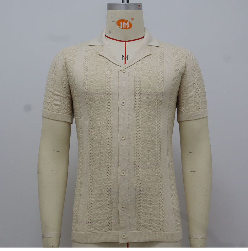 Men's Summer Short Sleeve Striped Hollow Casual Polo Top 12