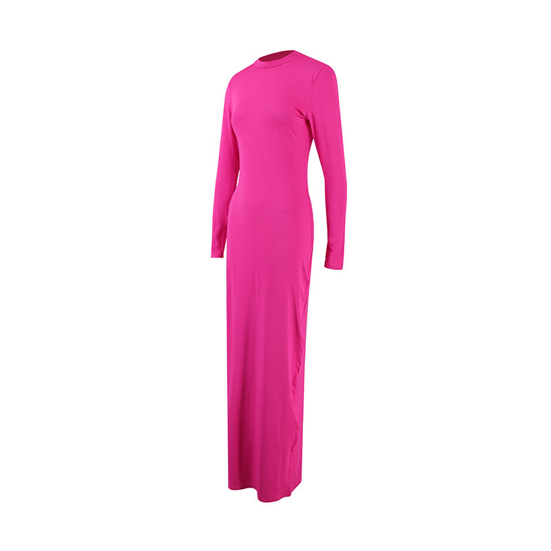 Women Round Neck Long Sleeve Bodycon Maxi Dress 20