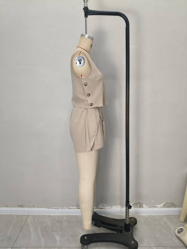 Women Solid button lotus leaf Lace-Up bow sleeveless top and shorts two-piece set 7