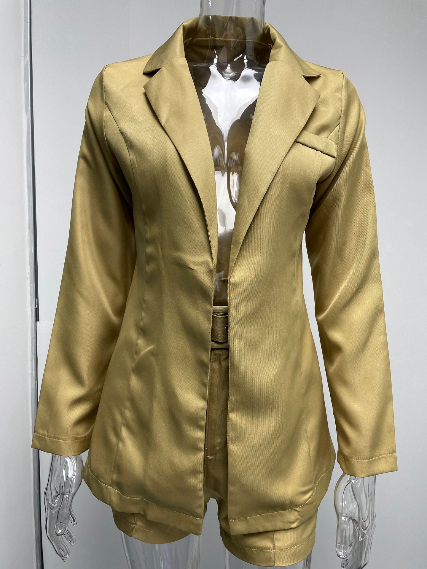 Women fashion Blazer+Shorts with belt Two-piece 46