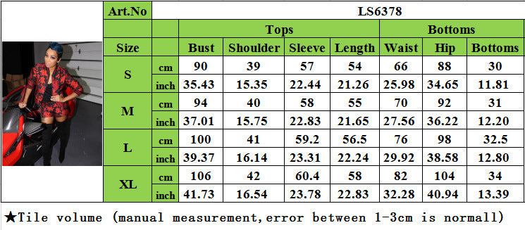 Women Autumn and Winter Style Print Long Sleeve Top And Shorts Two Piece Set 8