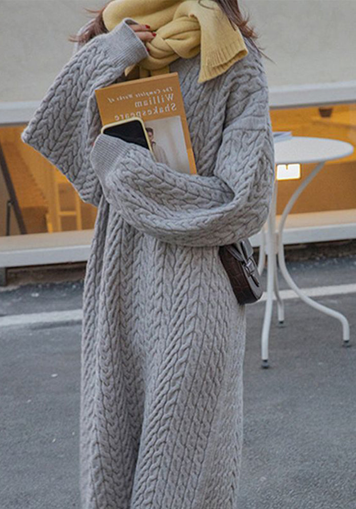 Autumn and winter v-neck retro style twist embossed pullover sweater Casual Knitting Basic dress for women