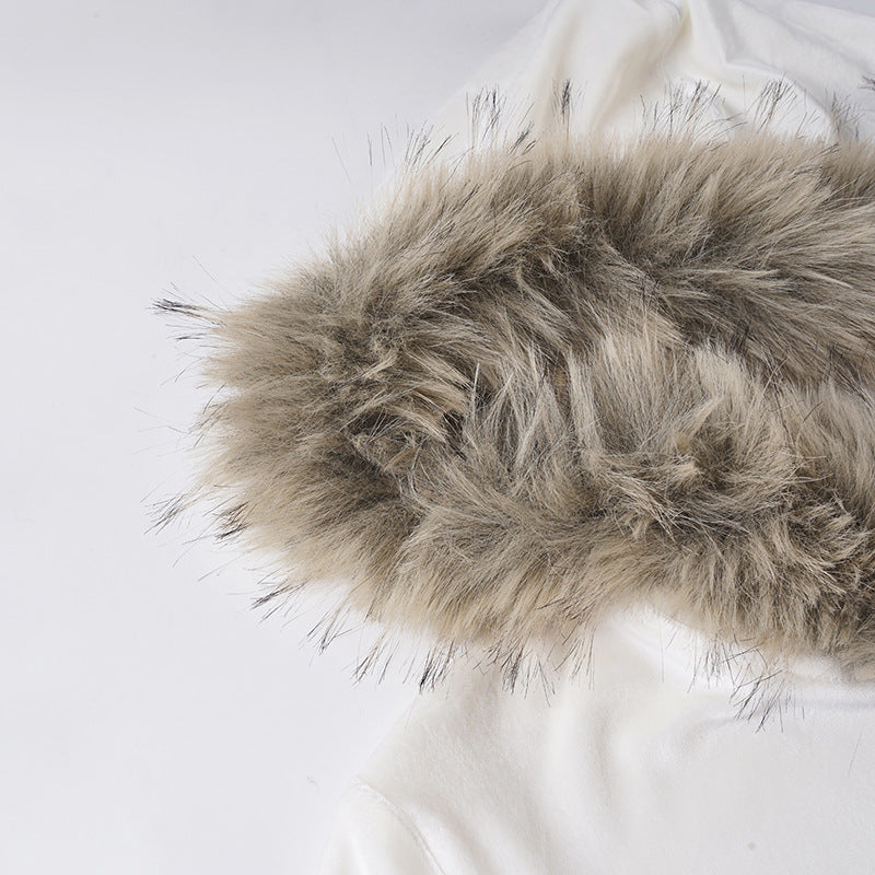 Women American-Style Fall/Winter Sport Velvet Letter Print Fur Collar Hooded Long-Sleeved Jacket and Pants Two-Piece Set 28