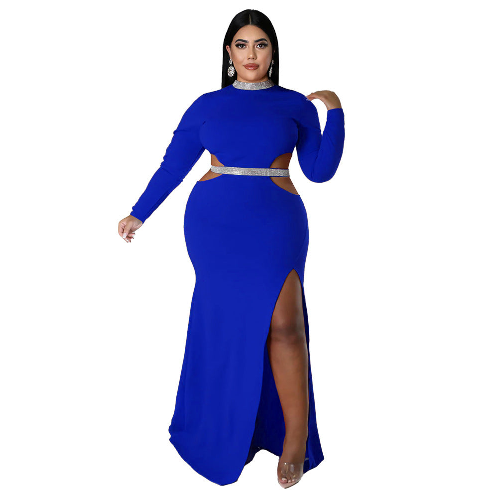 Fall Women'S Fashion Sexy Open Waist Slit Long Sleeve Maxi Dress 6