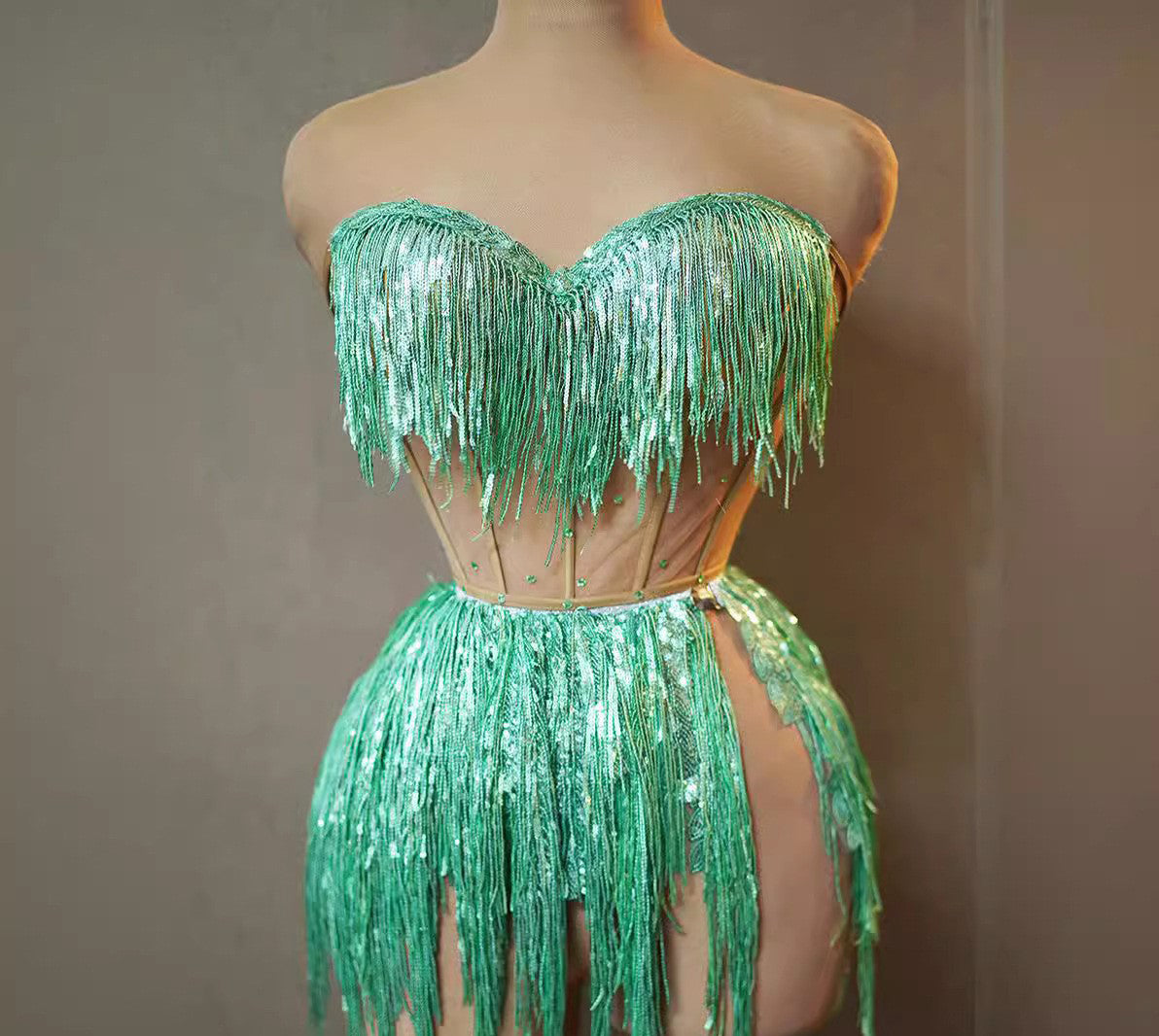 Fashion Halter Neck Strap Mini Dress Nude See-Through Sexy Party Dress 4