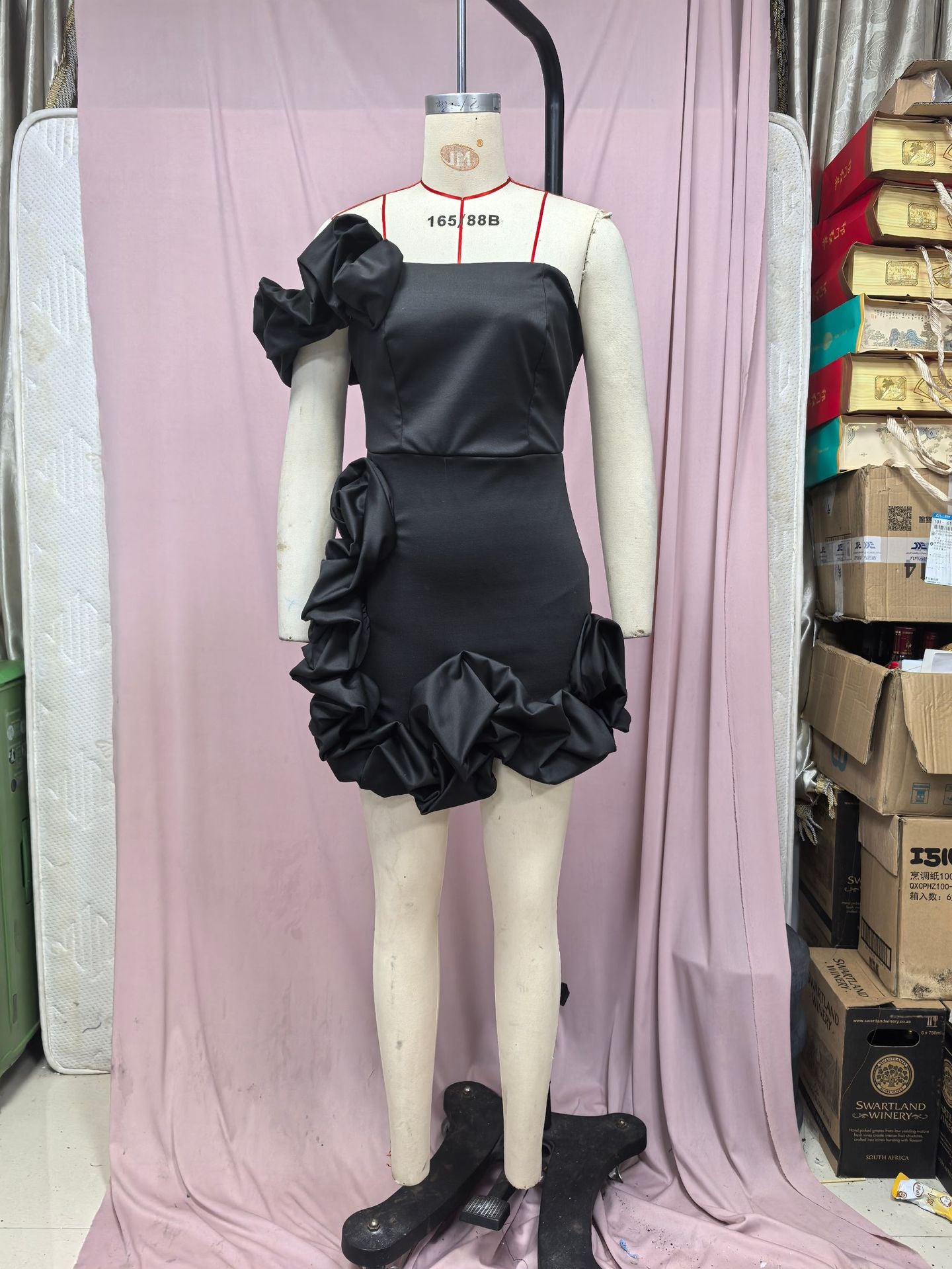 Women Summer Ruffle Flower Bud One Shoulder Strapless Bodycon Dress 22