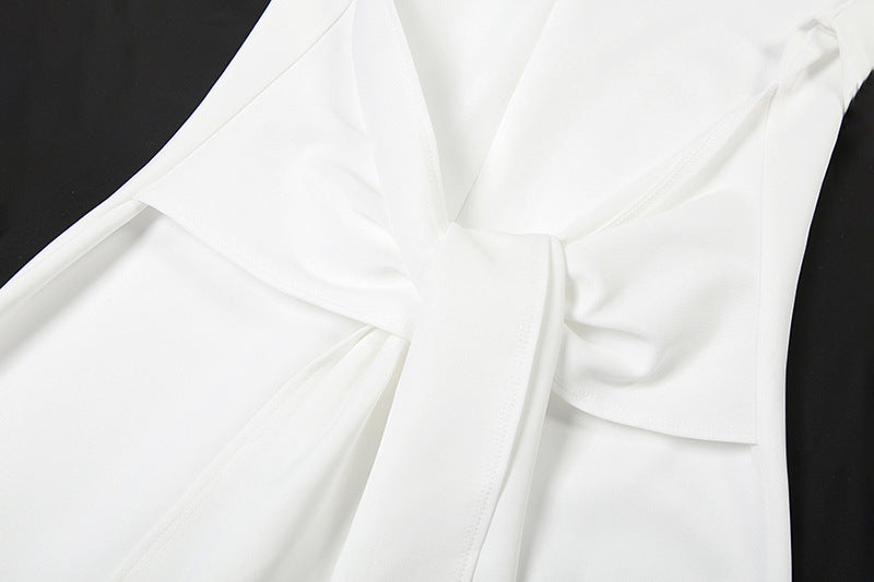 Autumn Women's Solid Color Chic Turndown Collar Slim Waist Lace-Up Zipper Long Sleeve Dress 24