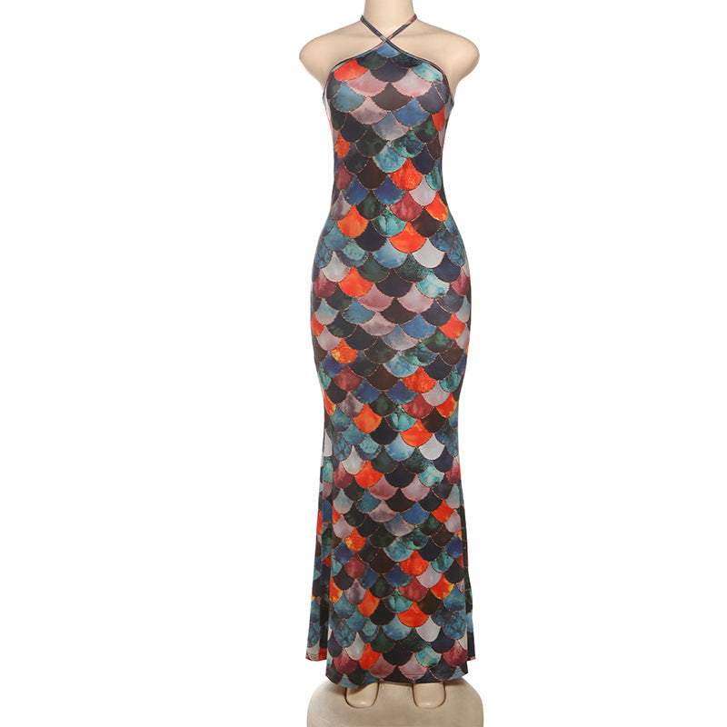 Sexy straps spring and summer Multi-Color Print  Sexy straps Slim Fit long Dress for women 8
