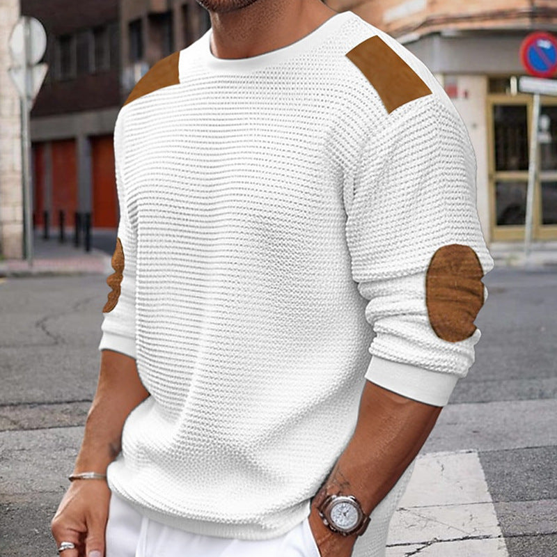 Autumn And Winter Men's Knitting Shirt Round Neck Long-Sleeved Patchwork Slim Pullover Sweater