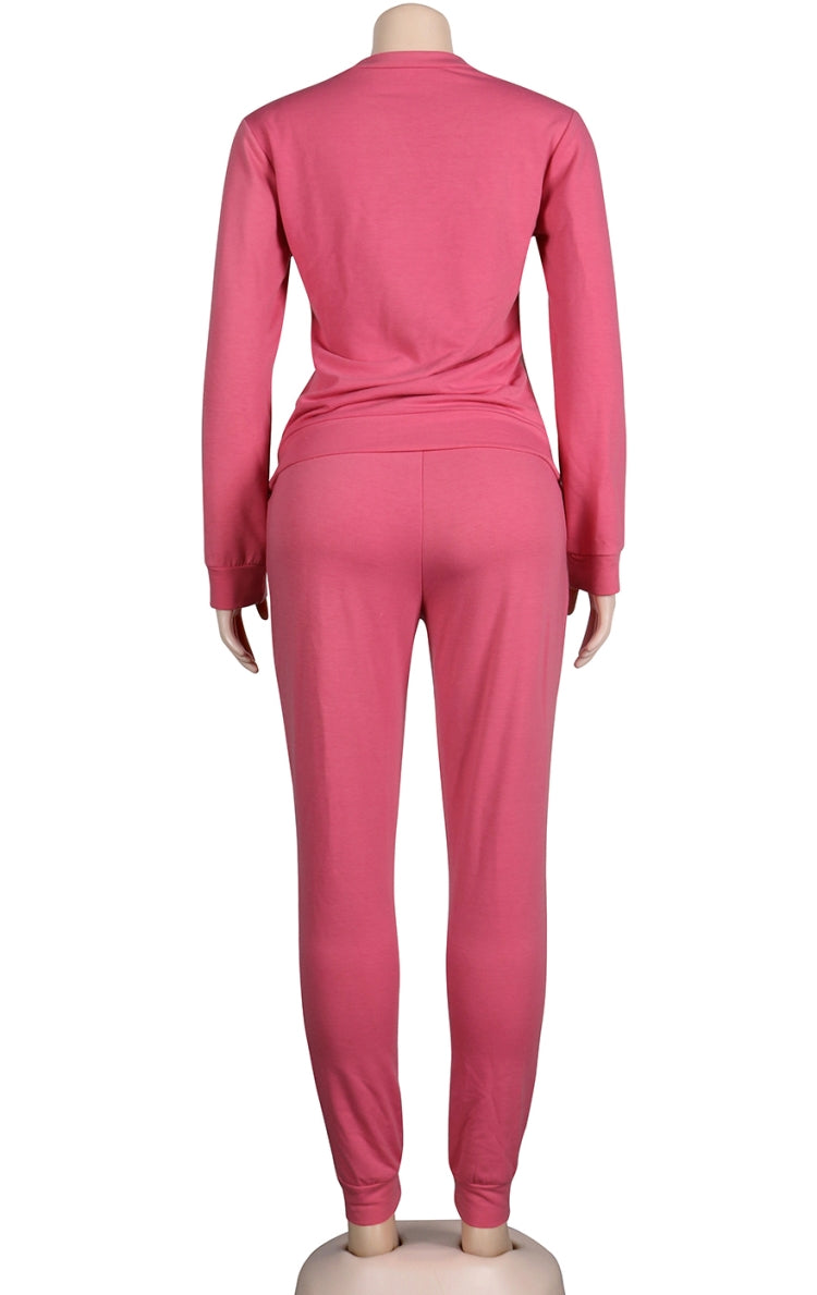 Autumn Casual Pink Crop Top and Sweatpants 2 Piece Tracksuit 5
