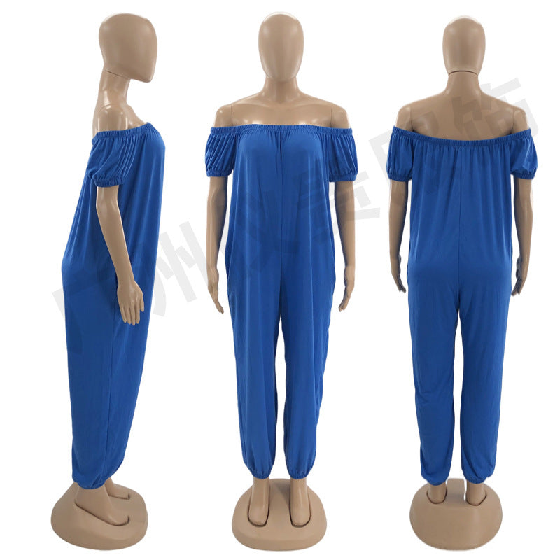 Women's Solid Color Loose Long Length Short Sleeve Jumpsuit Women's Bodysuit 8