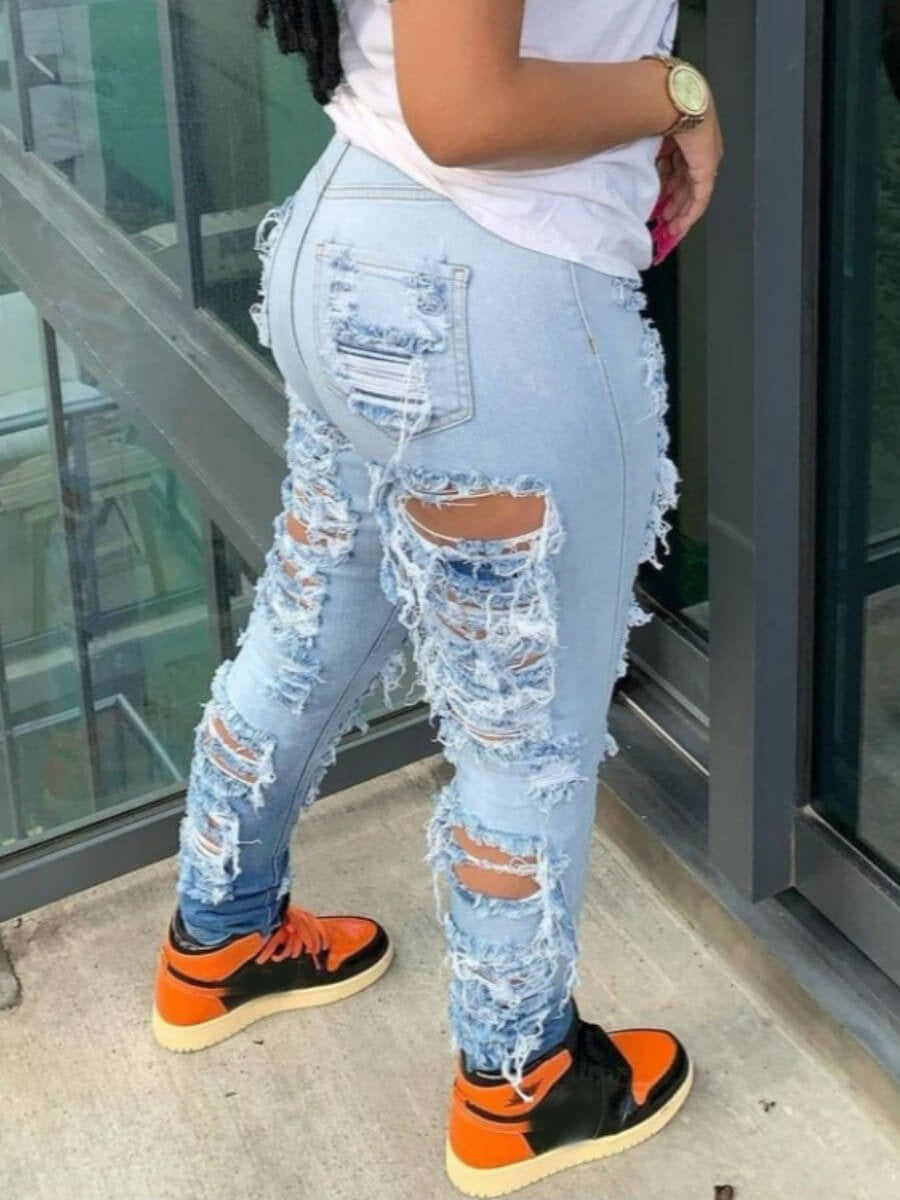 Autumn Street Trendy High Waist Elastic Denim Pants Women's Jeans 5