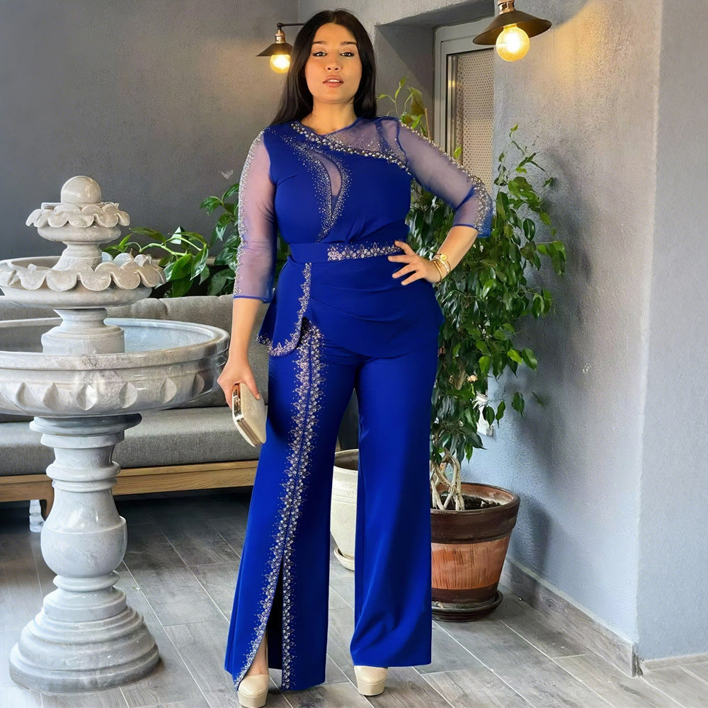 Plus Size African Women Style Women Long Sleeve Top + Long Pants Two-Piece Set 3