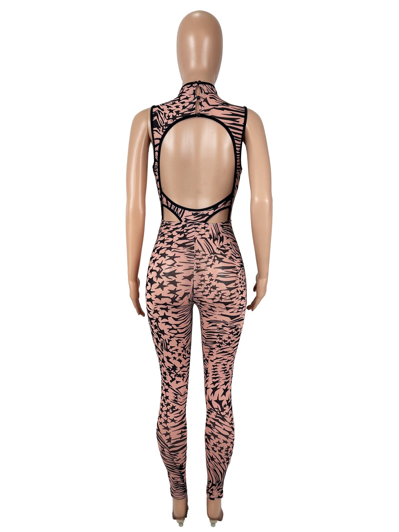 Women's clothing sexy mesh star print slim sleeveless low back jumpsuit 6
