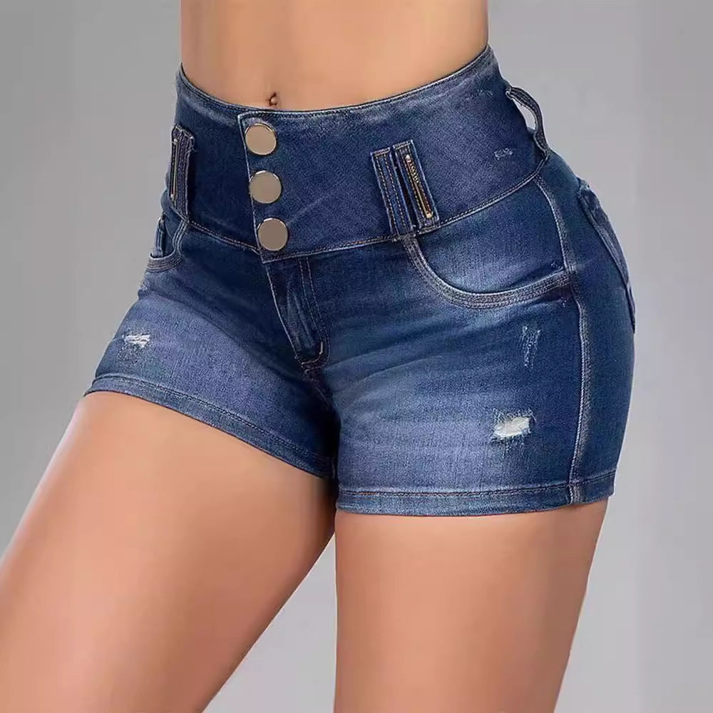 Women Stretch Ripped High Waist Denim Shorts 7