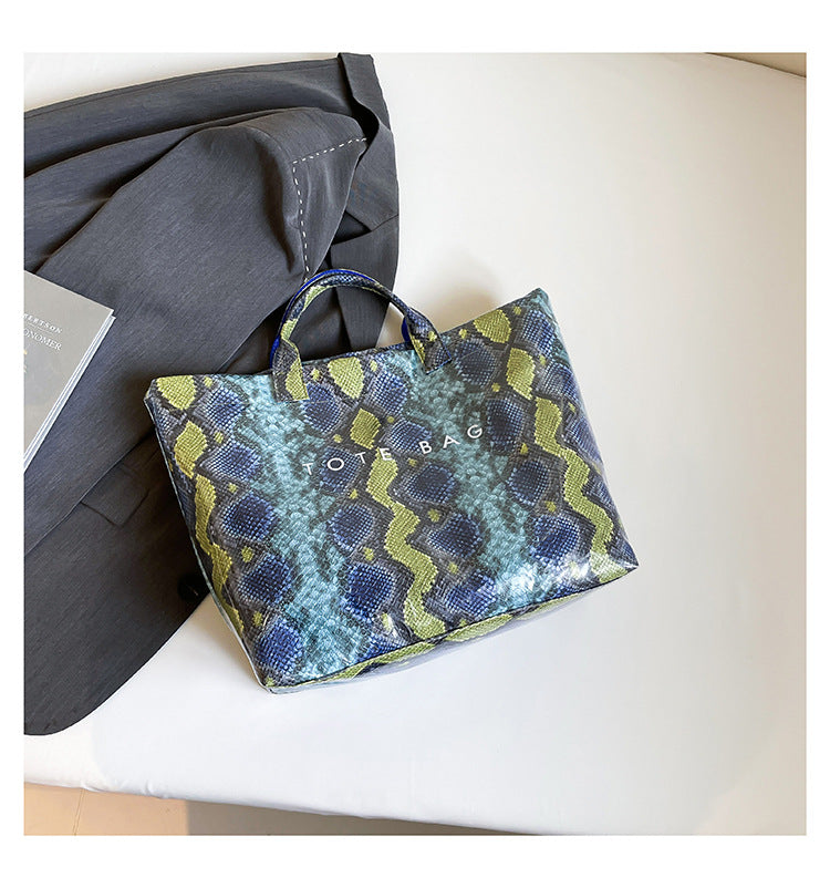 Women Trendy Tote Spring Handbag Snakeskin Shoulder Bag 9