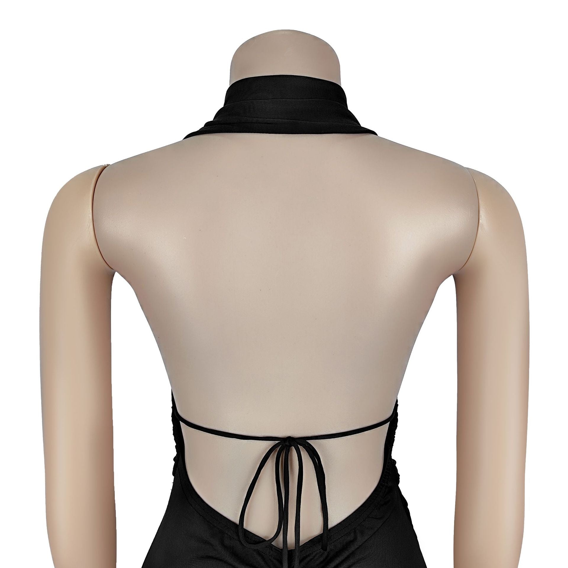 Women  Lace-Up Sexy V Neck Halter Neck Solid Jumpsuit 11