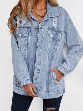 Fashion Shirt Women's Loose Pocket Denim Jacket 4