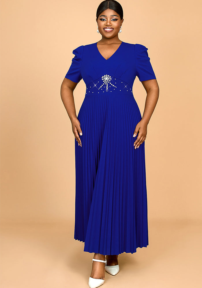 Women Elegant Spring and Summer Prom Formal Party Pleated Beaded Dress