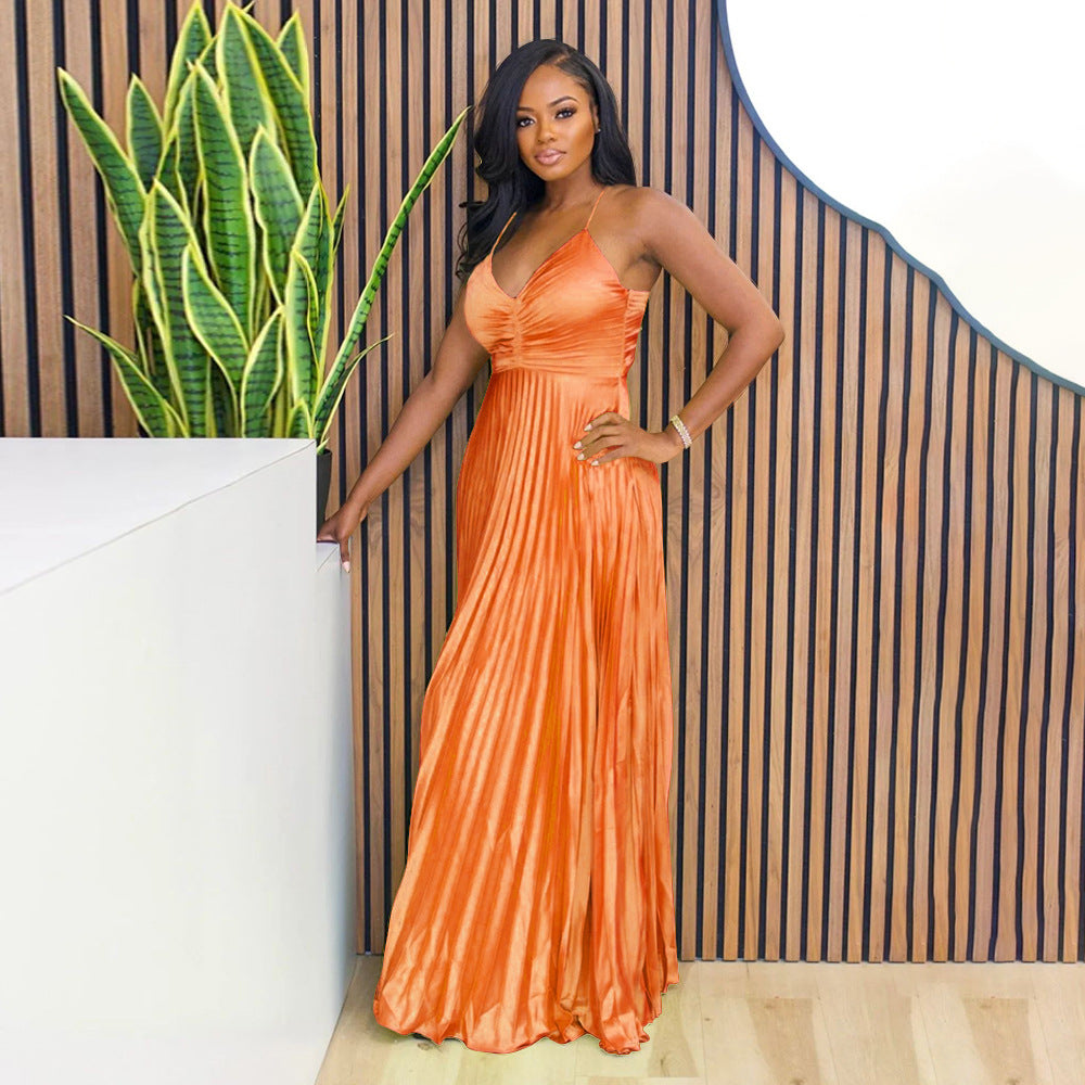 Women's Sexy Solid Color Strap Pleated Party Dress 4