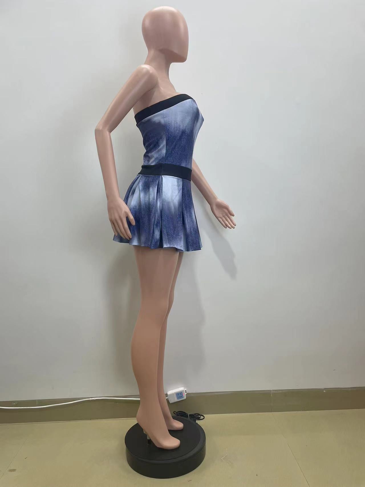 Summer Women tie-dye print Strapless Dress 7