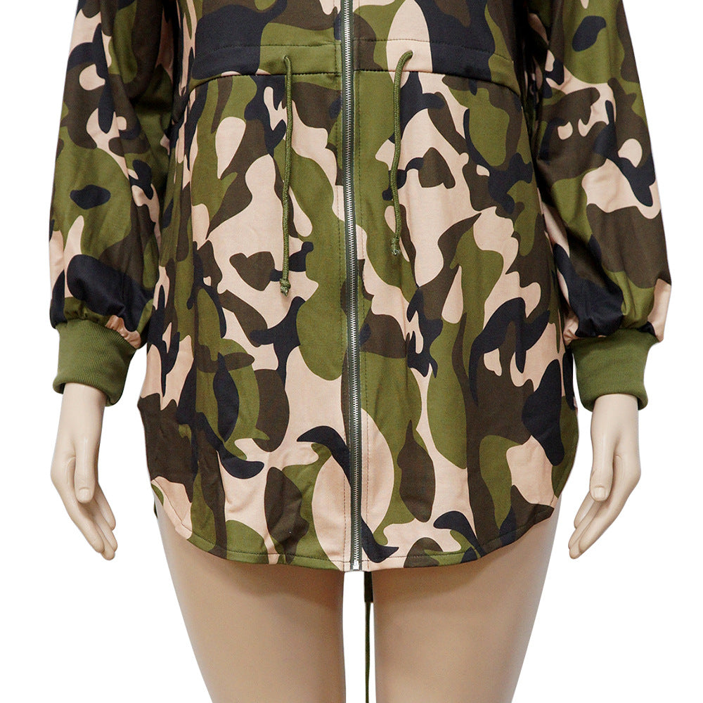 Women's Camouflage Print Lace-Up Slim Fit Casual Fashion Plus Size Dress 9