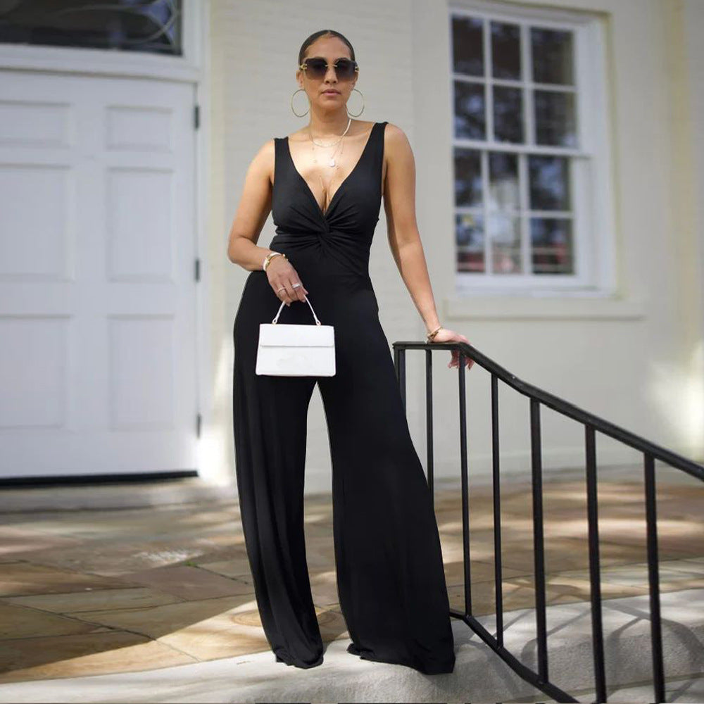 Women's Sexy Deep V Low Back Sleeveless Jumpsuit
