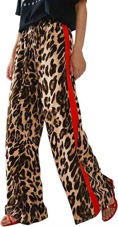 Casual Women’s Patchwork Leopard Print Wide Leg Pants 3