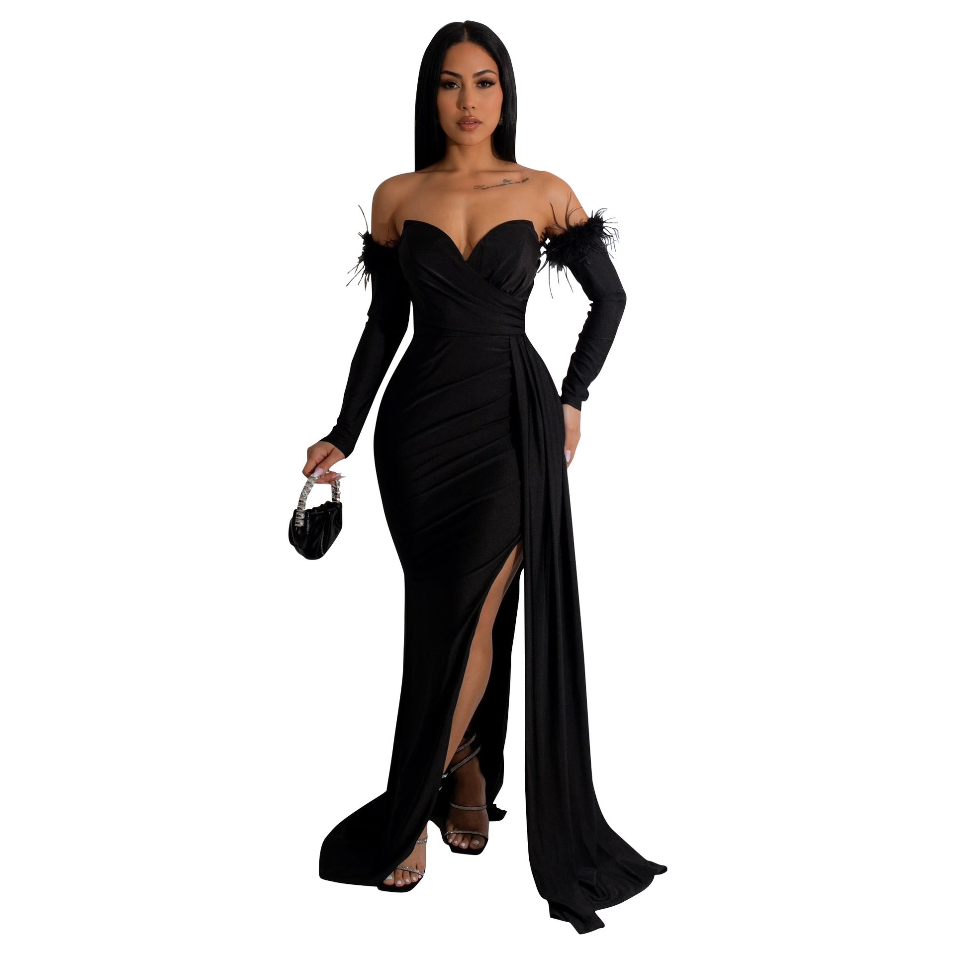 Women's Slit Long Sleeves Evening Dress 5