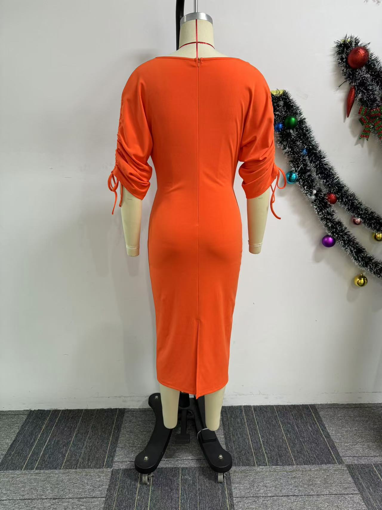 Women pleated split stretch bodycon dress 4