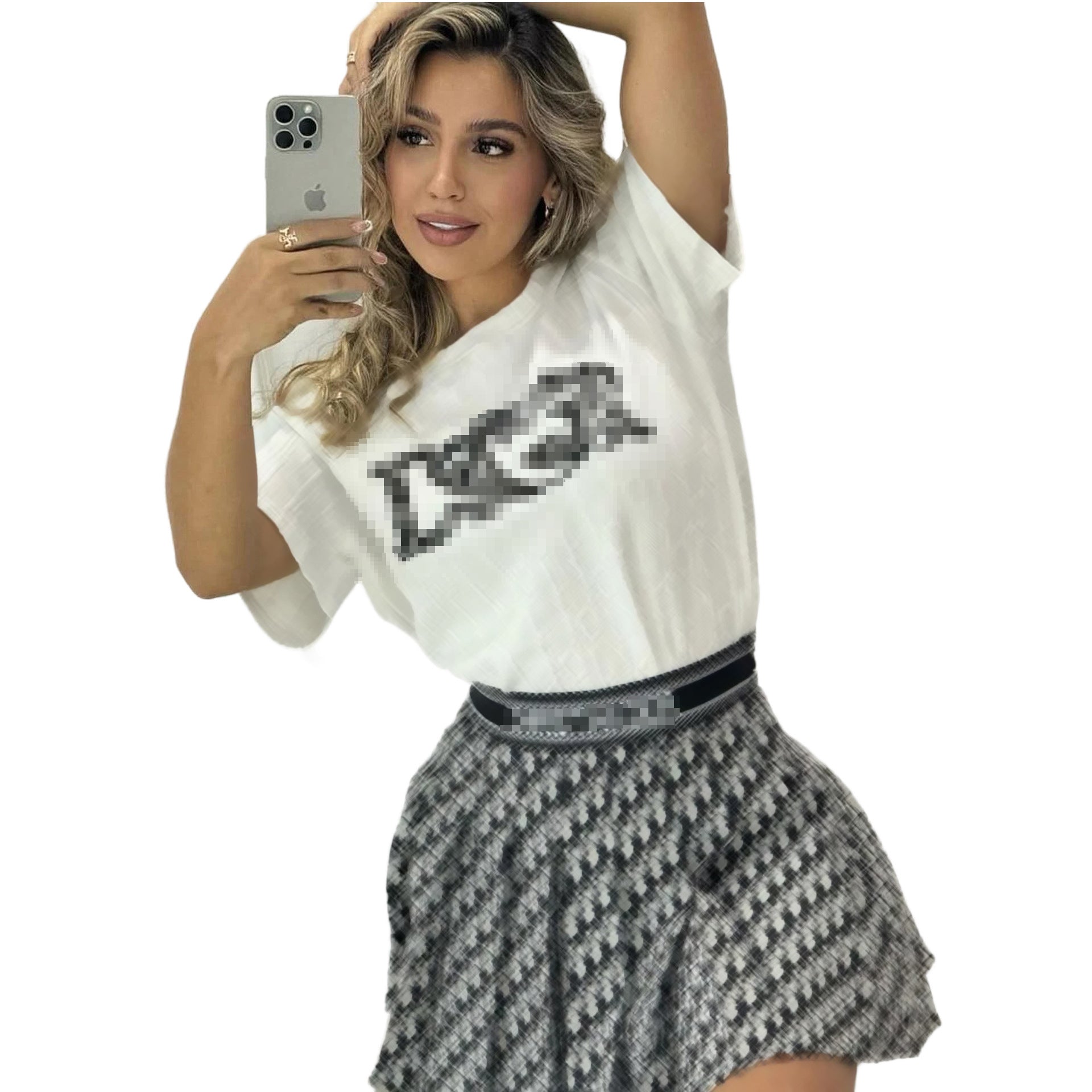 Women Print Short Sleeve  Top and Skirt Two Piece Set 3