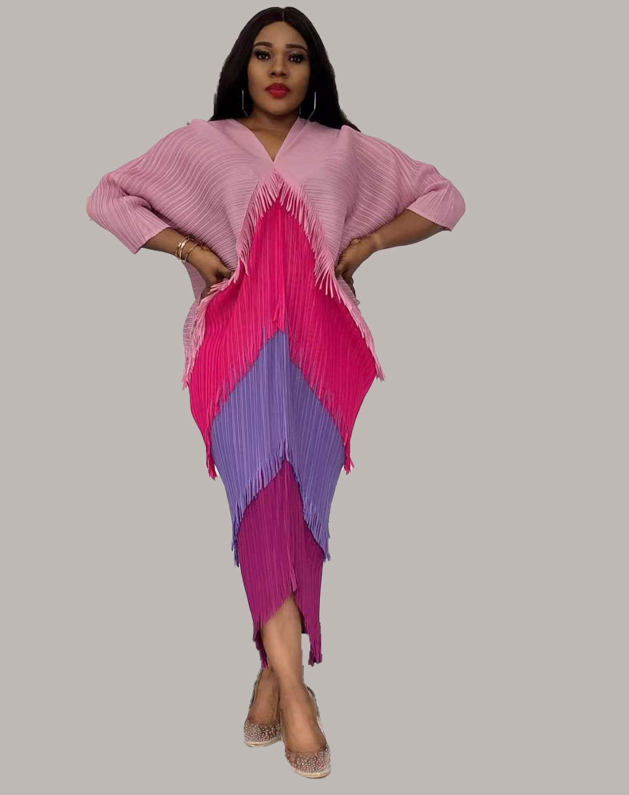 Miyake Pleated Spring Fringed Basic Dress 9