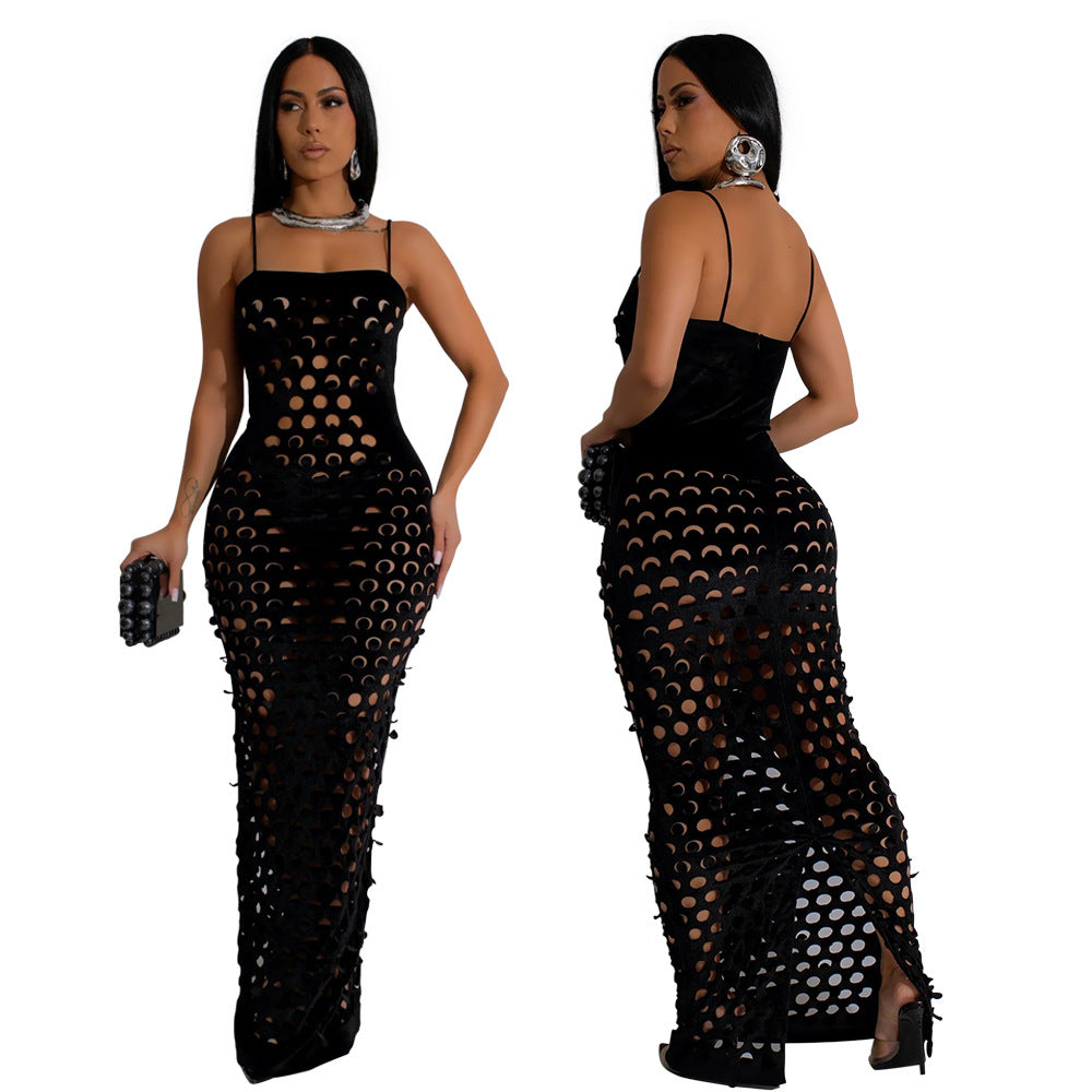 Hollow Strap Sexy Slim Long Dress 3