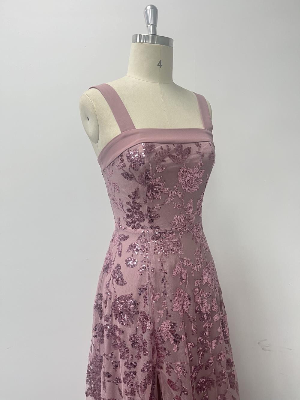 Women Sequin Flower Embroidery Slit Party Dress 10