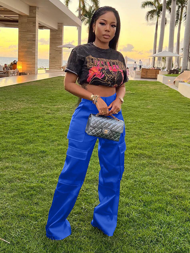 Women Casual Zipper Solid Pocket Zipper Trousers 5