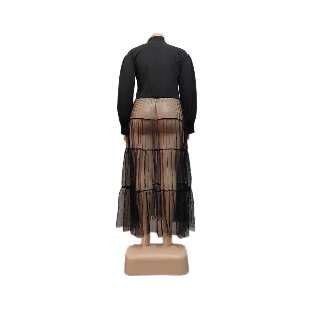 Black Mesh Patchwork Dress Features Plus Size Women's Top 9