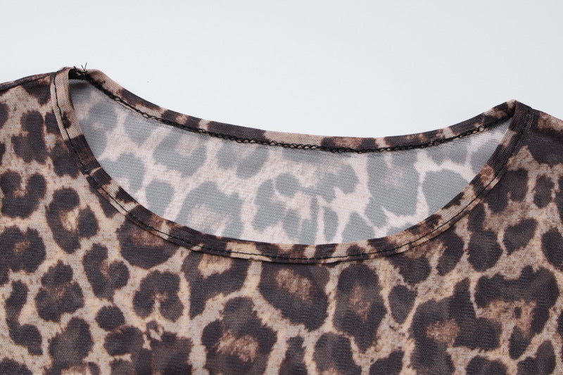 Women Summer Sexy Mesh Print See-Through Long Sleeve Dress 10