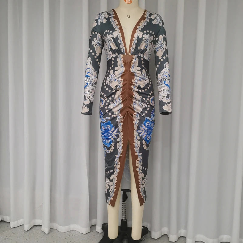 Women Fall Bohemian V-neck Sexy Maxi Dress 8