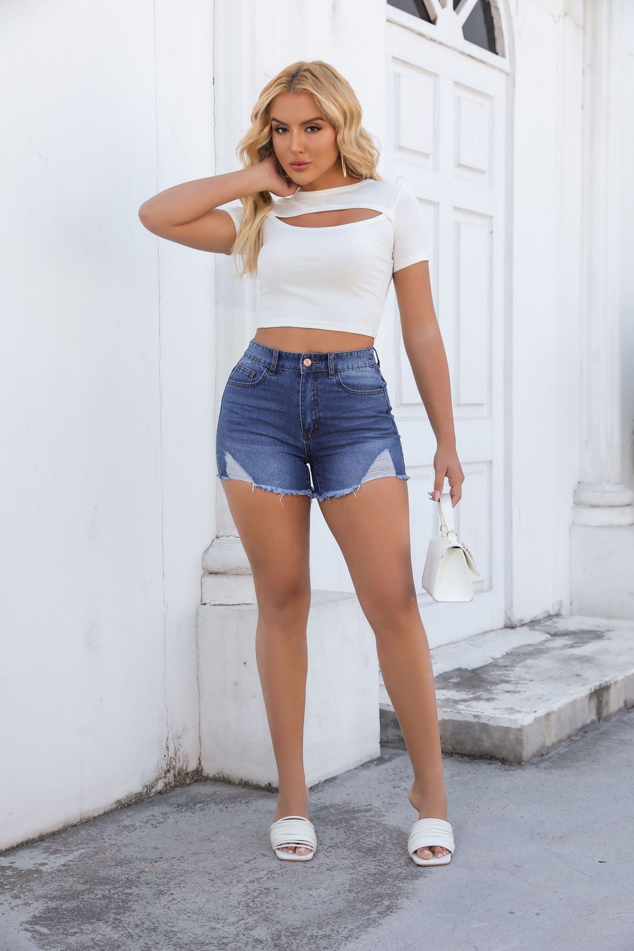 Women'S Washed Ripped High Waist Stretch Fashion Denim Shorts 5