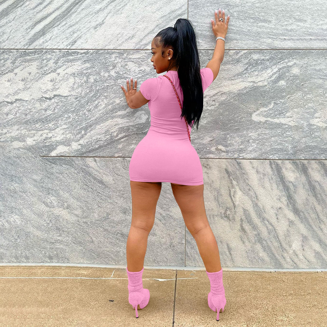 Women Ribbed Printed Short Sleeve Shift Dress